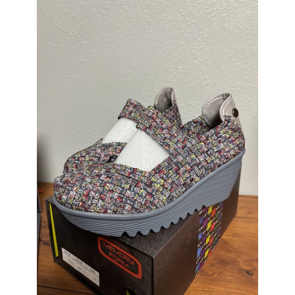 Bernie Mev Lulia Ice Woven Mary Jane Wedge Shoes Gray Multi Size 38 US 7.5-8